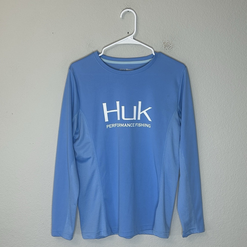 Huk Performance Fishing Long Sleeve Blue Shirt Men's Size L Outdoor